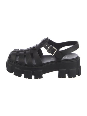 Prada Enameled Metal Triangle Rubber Slingback Sandals