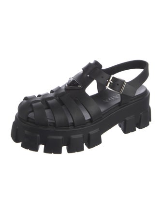 Prada Enameled Metal Triangle Rubber Slingback Sandals