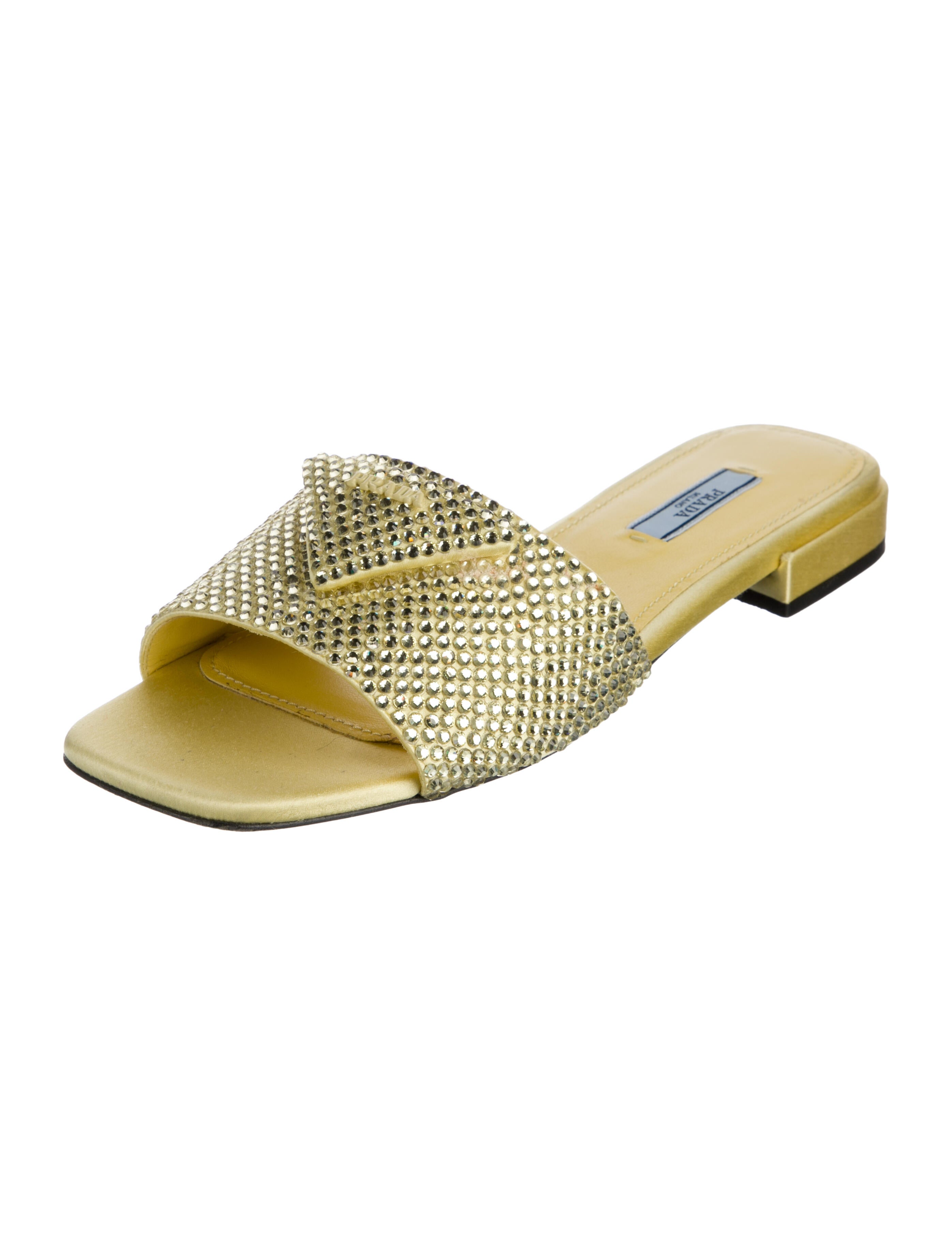 Prada Satin Crystal Embellishments Slides
