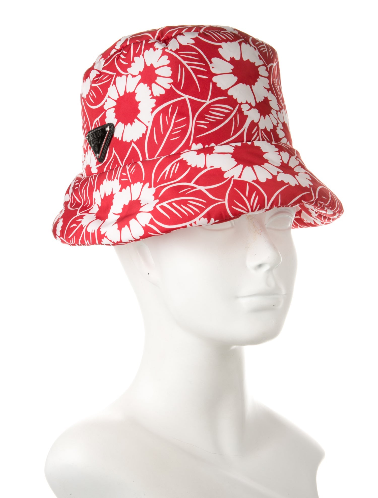 Prada Nylon Flower Pattern Print Bucket Hat w/ Silver And Black Metal Tone Logo At Side w/Tags