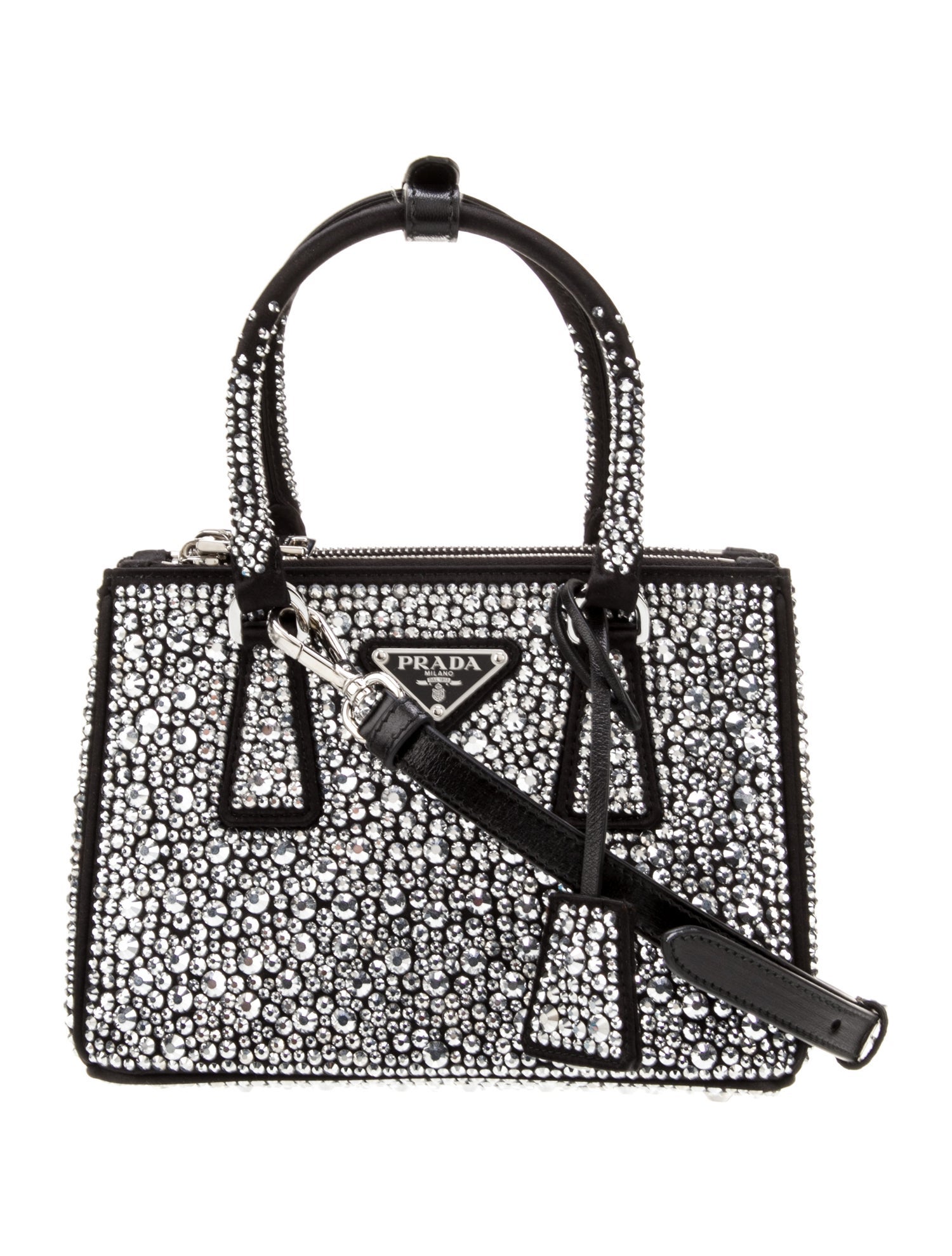 Prada Enameled Metal Triangle Galleria Double Zip Mini