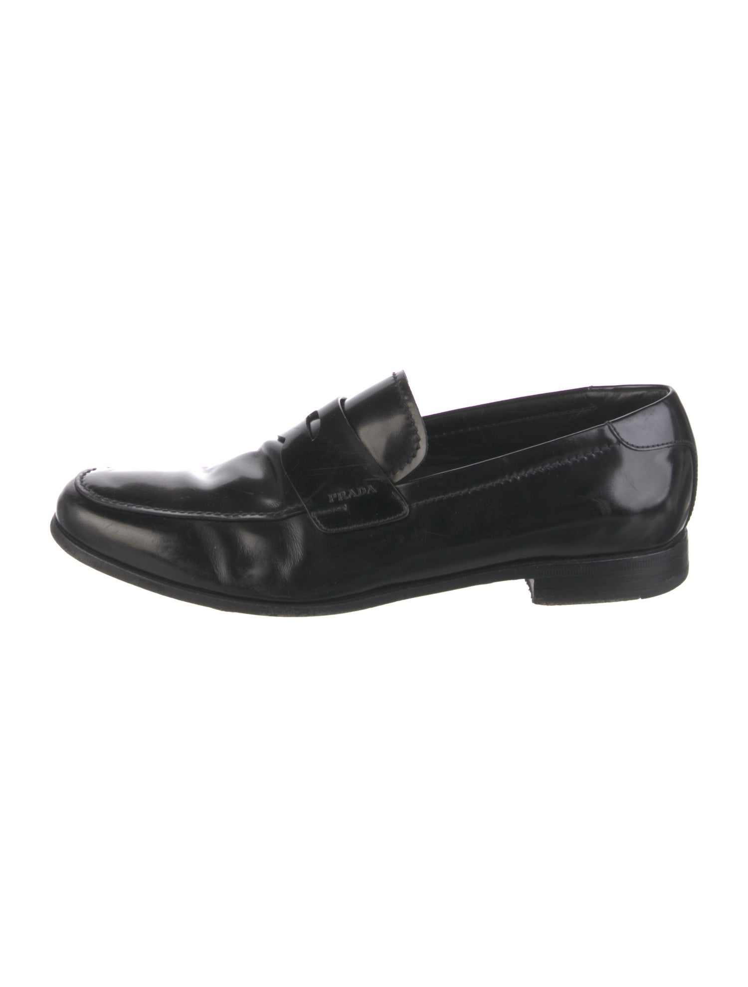 Prada Embossed Leather Embroidered Accent Loafers