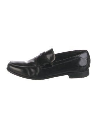 Prada Embossed Leather Embroidered Accent Loafers
