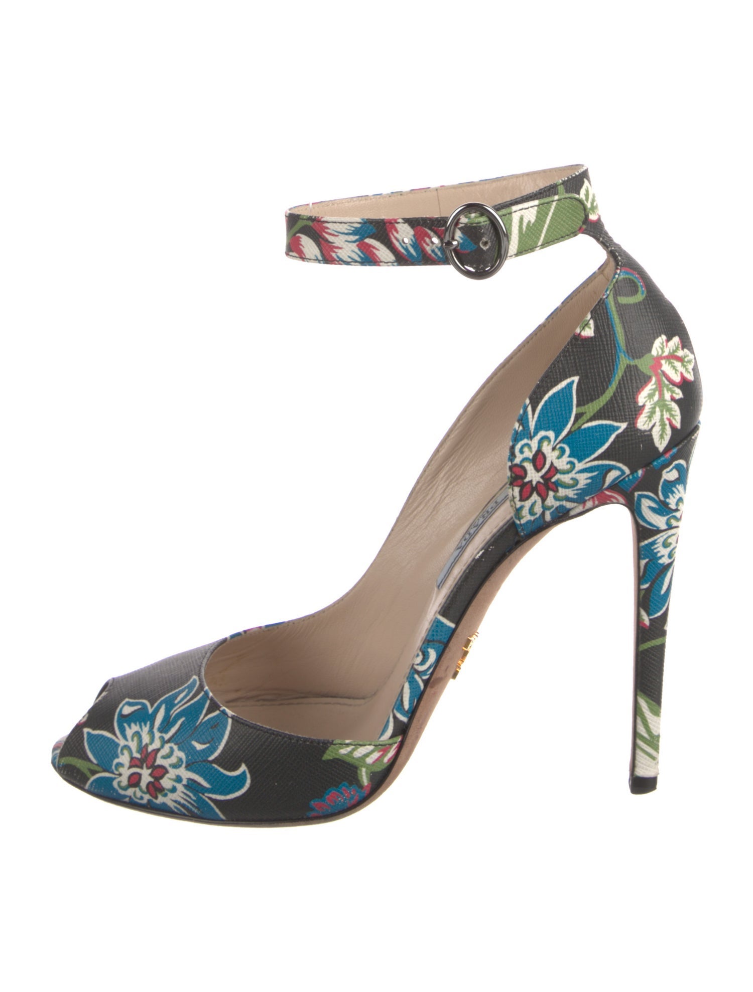 Prada Leather Floral Print D'Orsay Pumps
