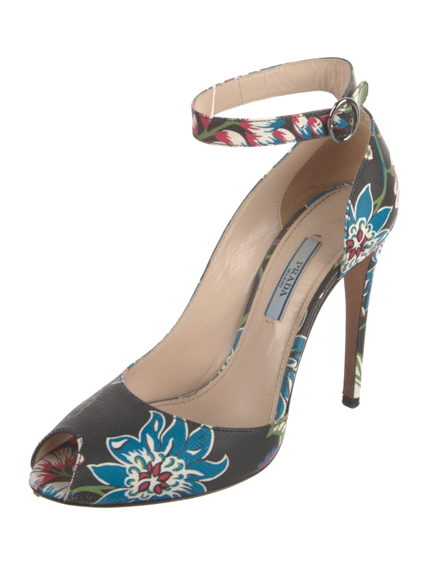 Prada Leather Floral Print D'Orsay Pumps