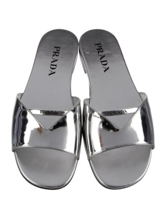 Prada Signature Logo Patent Leather Slides