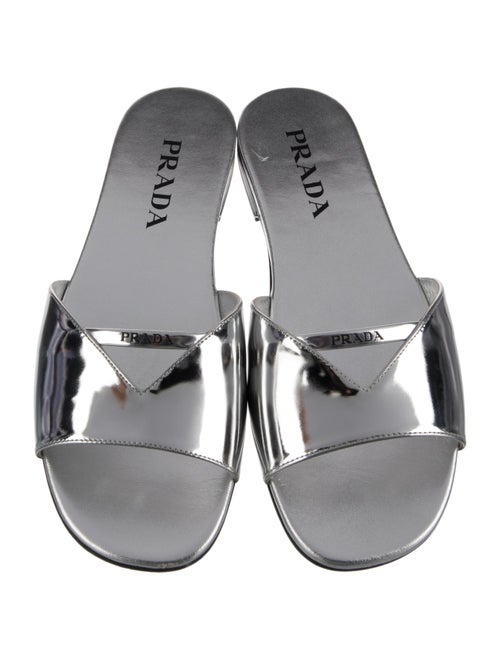 Prada Signature Logo Patent Leather Slides