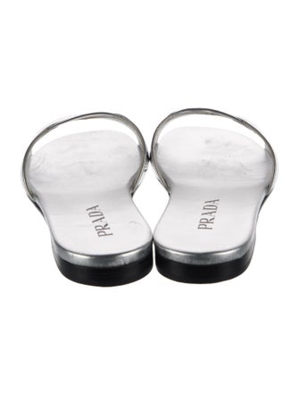 Prada Signature Logo Patent Leather Slides