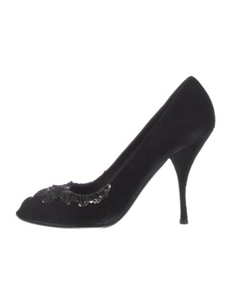 Prada Suede Sequin Embellishments Pumps
