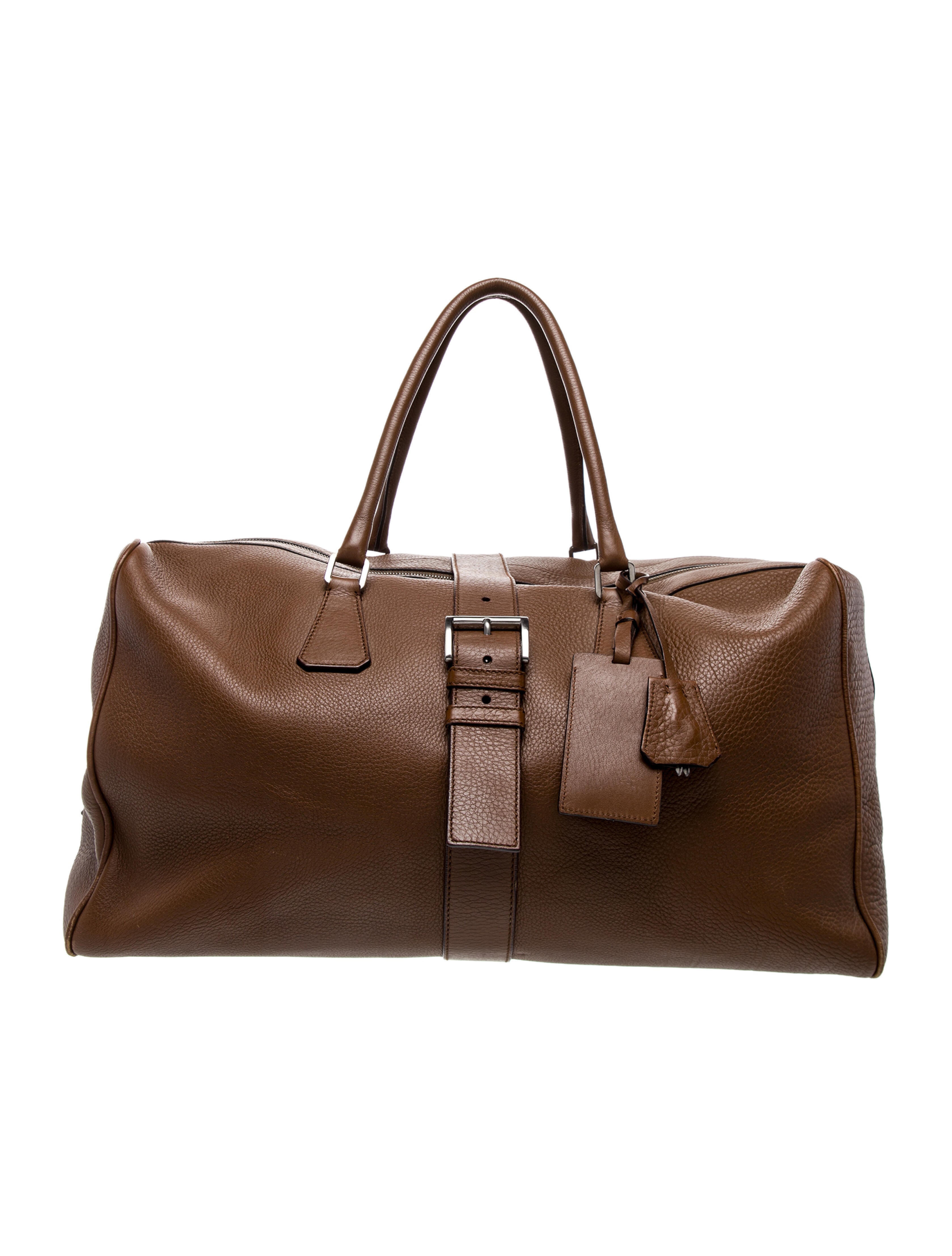 Prada Enameled Metal Triangle Weekender Bag