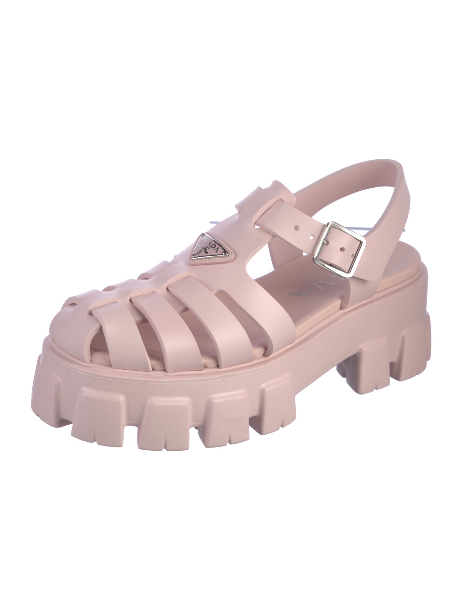 Prada Enameled Metal Triangle Leather Slingback Sandals