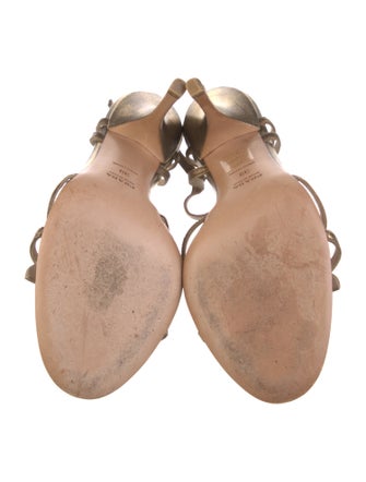 Prada Leather Floral Print T-Strap Sandals