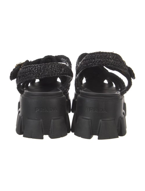 Prada Enameled Metal Triangle Raffia Slingback Sandals