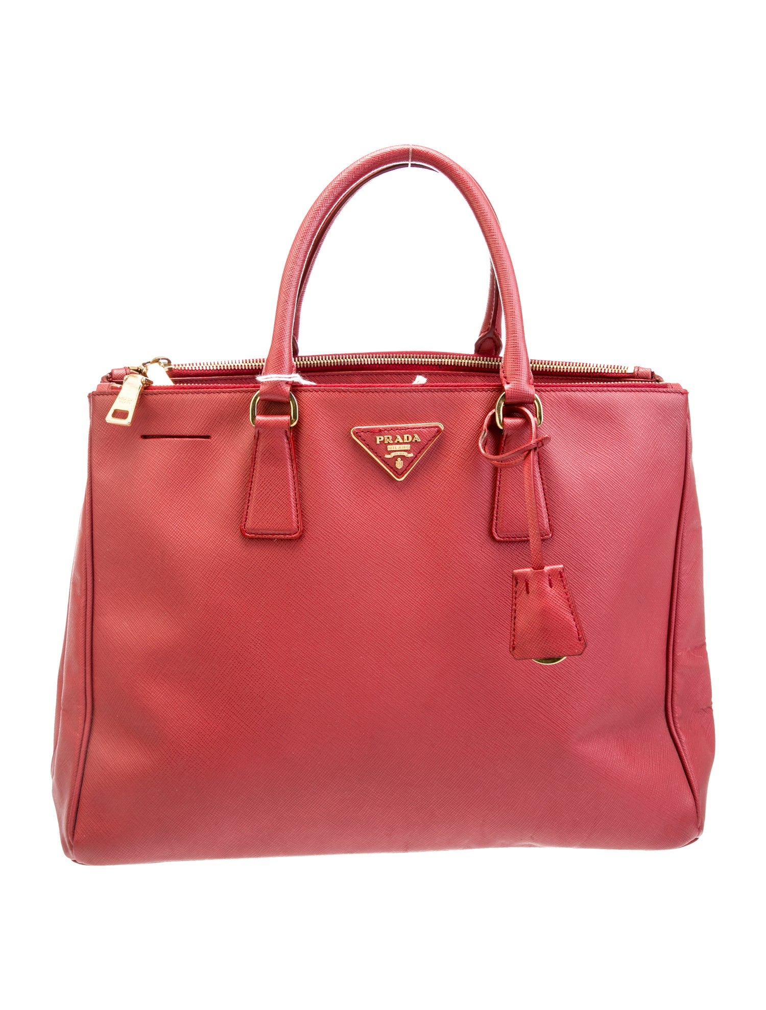 Prada Enameled Metal Triangle Galleria Double Zip Large