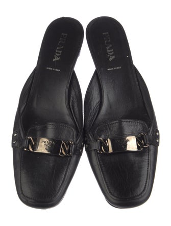 Prada Leather Chain-Link Accents Mules