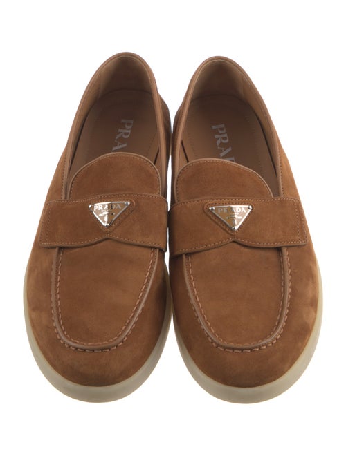 Prada Enameled Metal Triangle Suede Sneakers