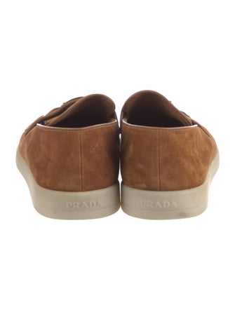 Prada Enameled Metal Triangle Suede Sneakers