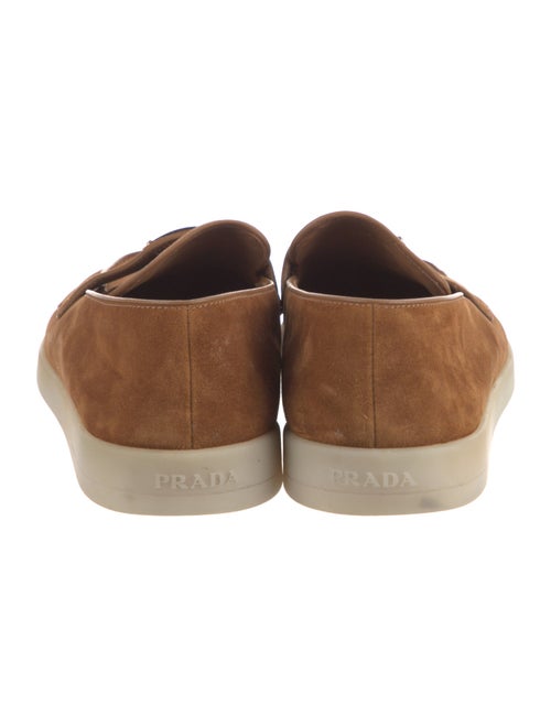 Prada Enameled Metal Triangle Suede Sneakers