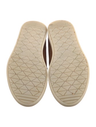 Prada Enameled Metal Triangle Suede Sneakers