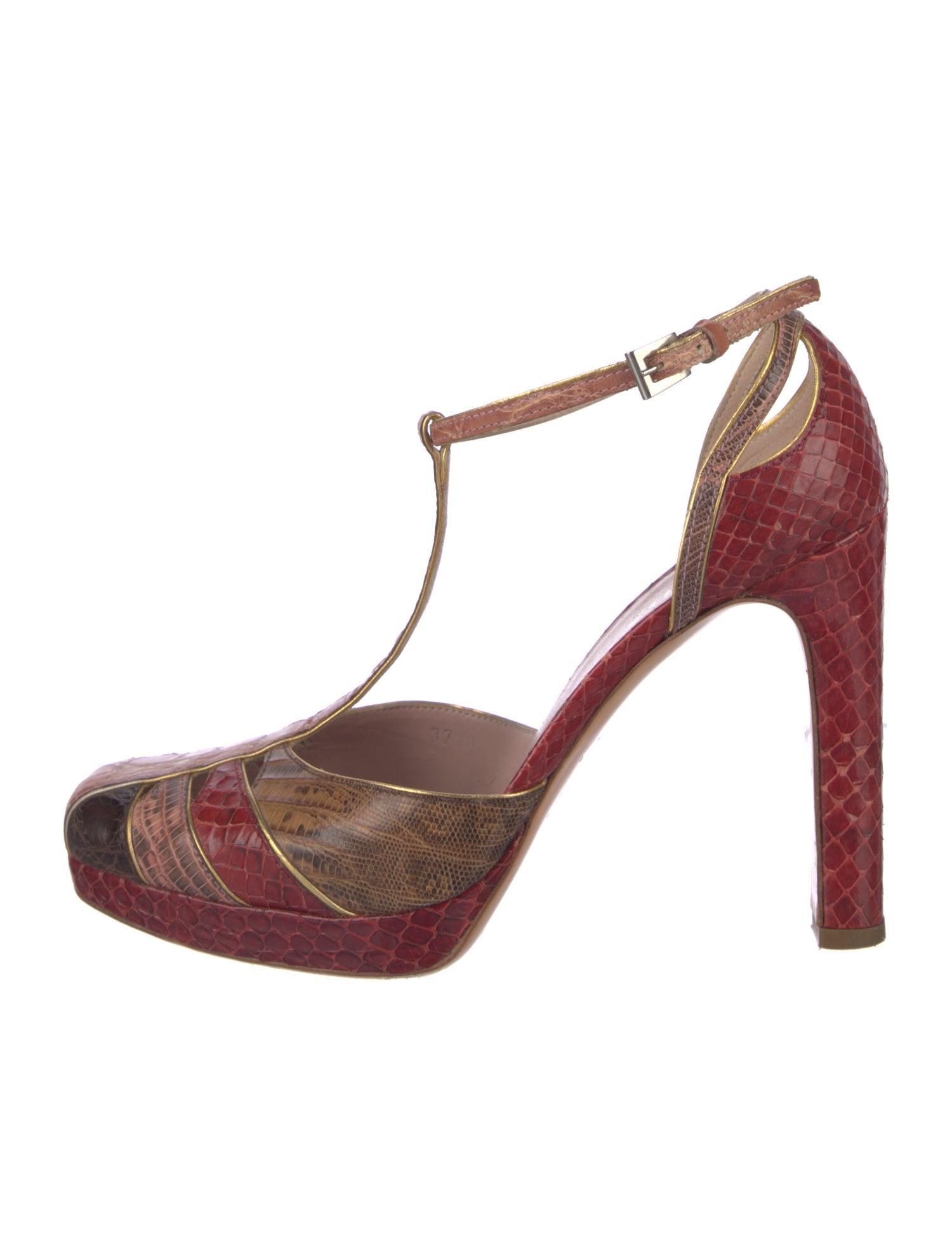 Prada Snakeskin Animal Print T-Strap Pumps