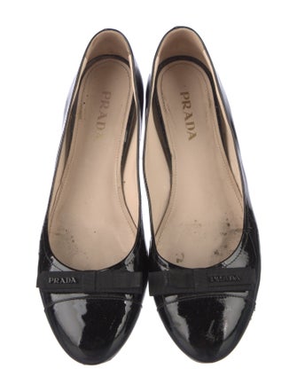 Prada Patent Leather Bow Accents Mary Jane Flats