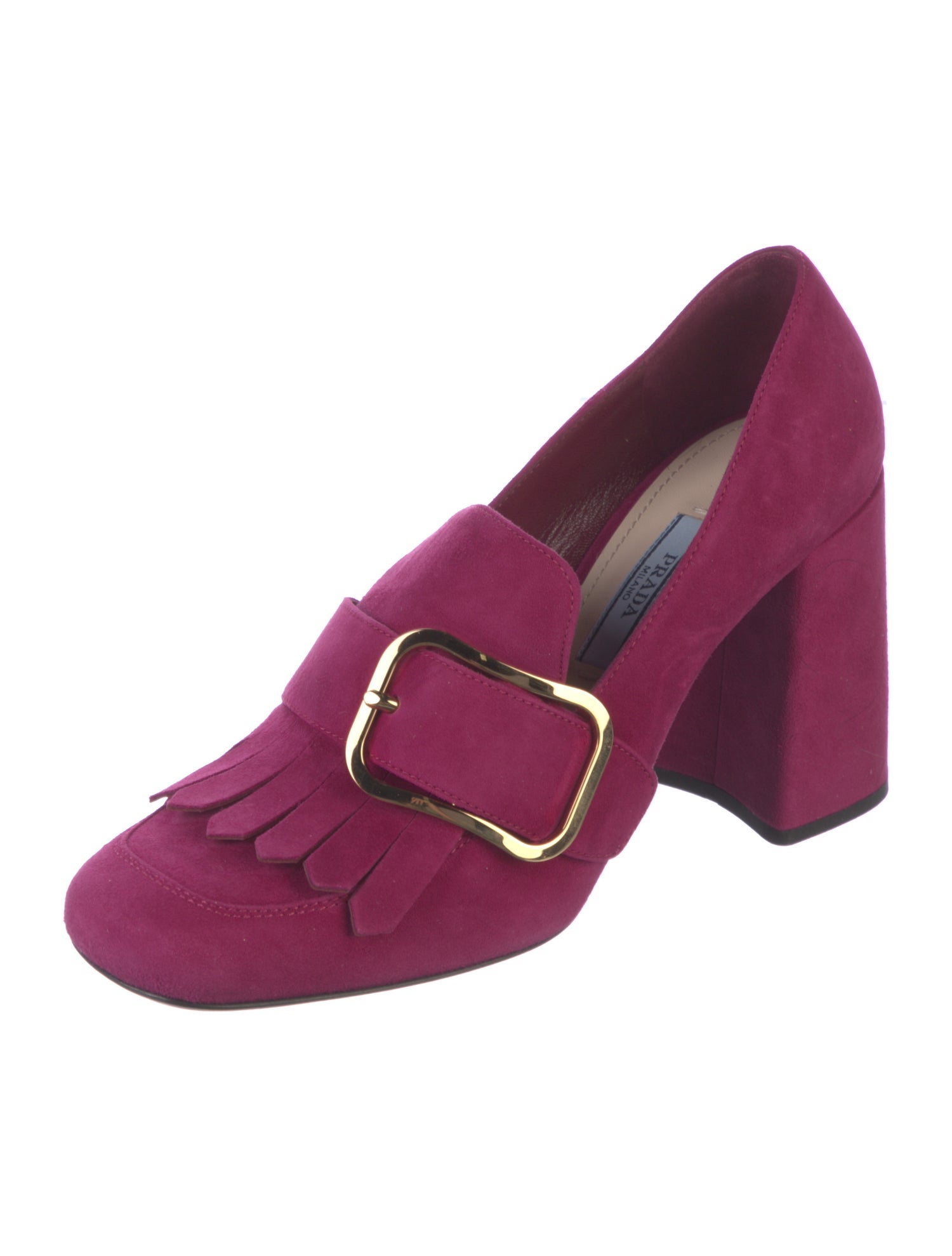 Prada Suede Fringe Trim Accent Pumps