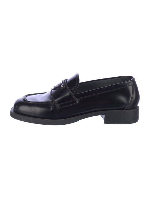 Prada Enameled Metal Triangle Leather Loafers