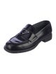 Prada Enameled Metal Triangle Leather Loafers