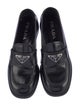 Prada Enameled Metal Triangle Leather Loafers