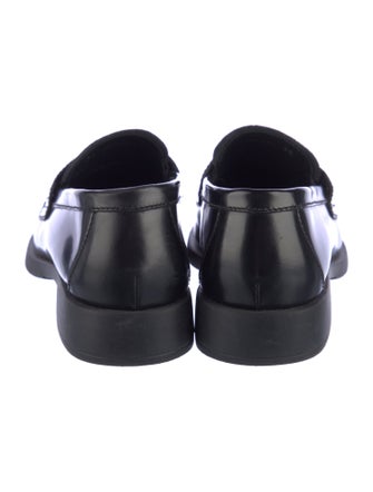 Prada Enameled Metal Triangle Leather Loafers