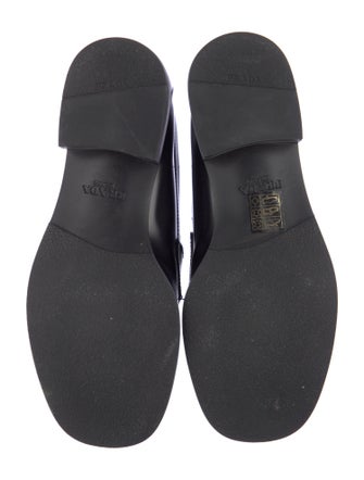 Prada Enameled Metal Triangle Leather Loafers