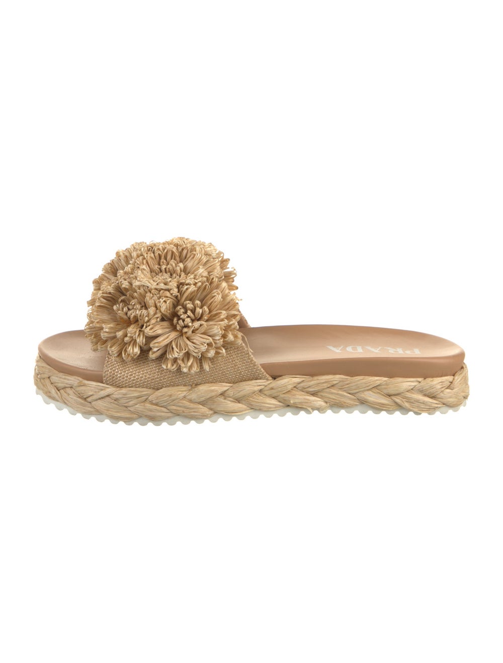 Prada Raffia Slides Neutrals Braided Accents, Lea… - image 1