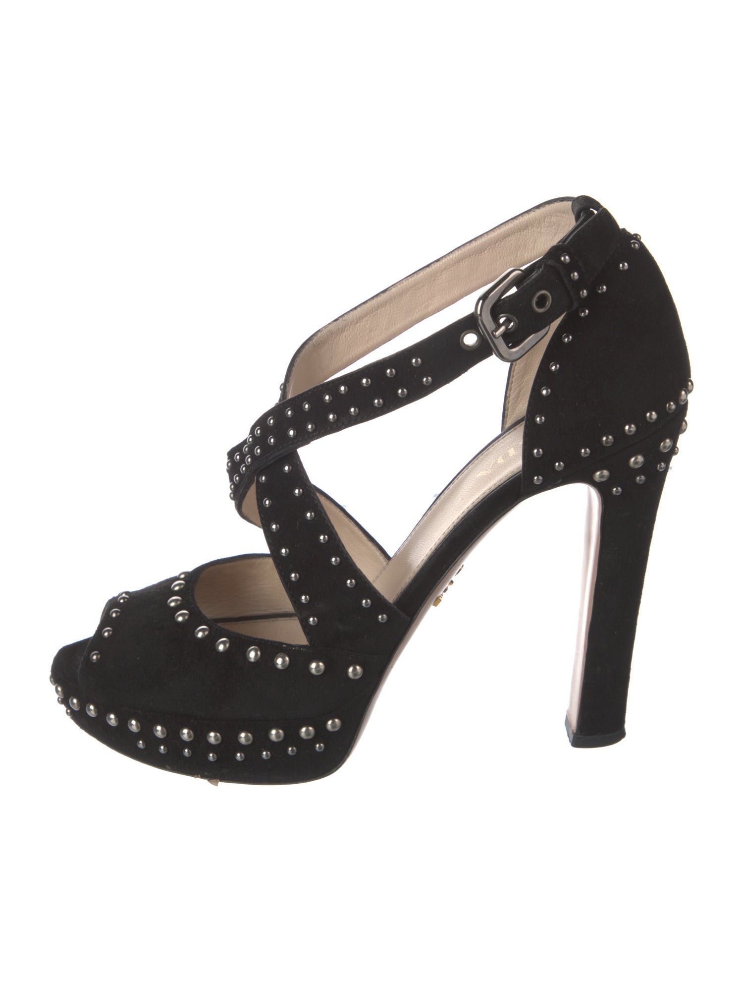 Prada Suede Studded Accents Pumps