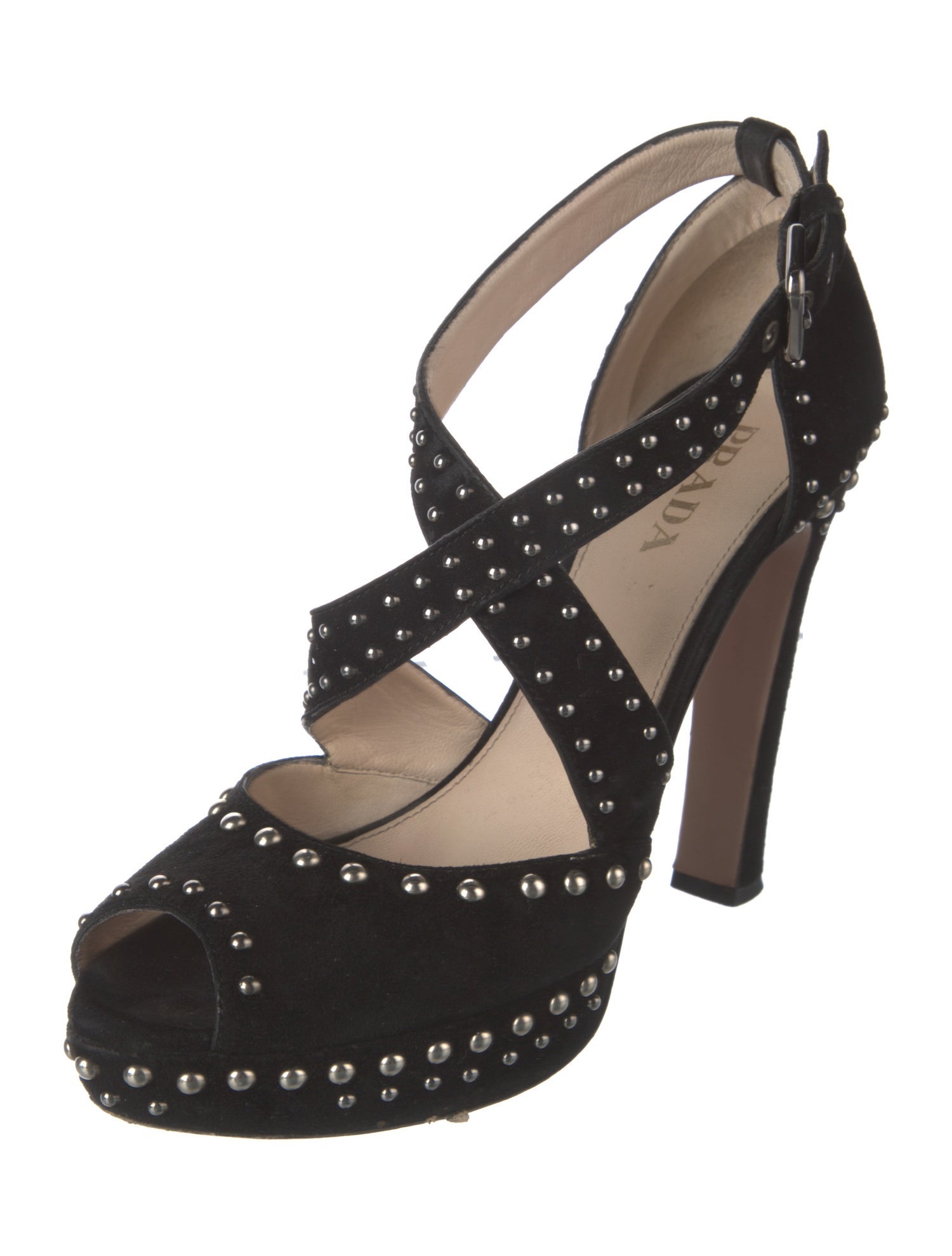 Prada Suede Studded Accents Pumps