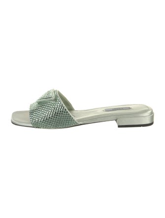 Prada Enameled Metal Triangle Satin Slides