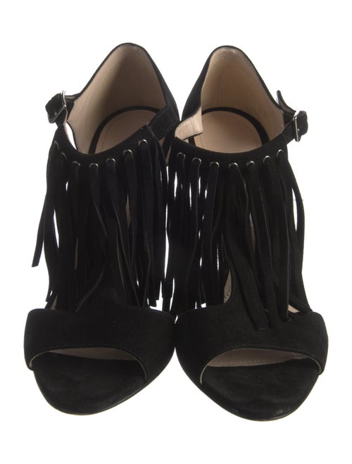 Prada Suede Fringe Trim Accent T-Strap Sandals