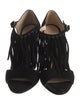 Prada Suede Fringe Trim Accent T-Strap Sandals