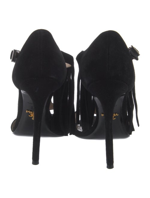 Prada Suede Fringe Trim Accent T-Strap Sandals