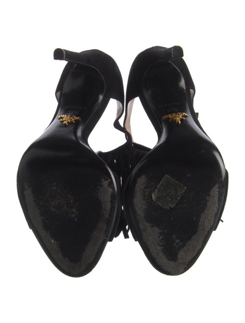 Prada Suede Fringe Trim Accent T-Strap Sandals