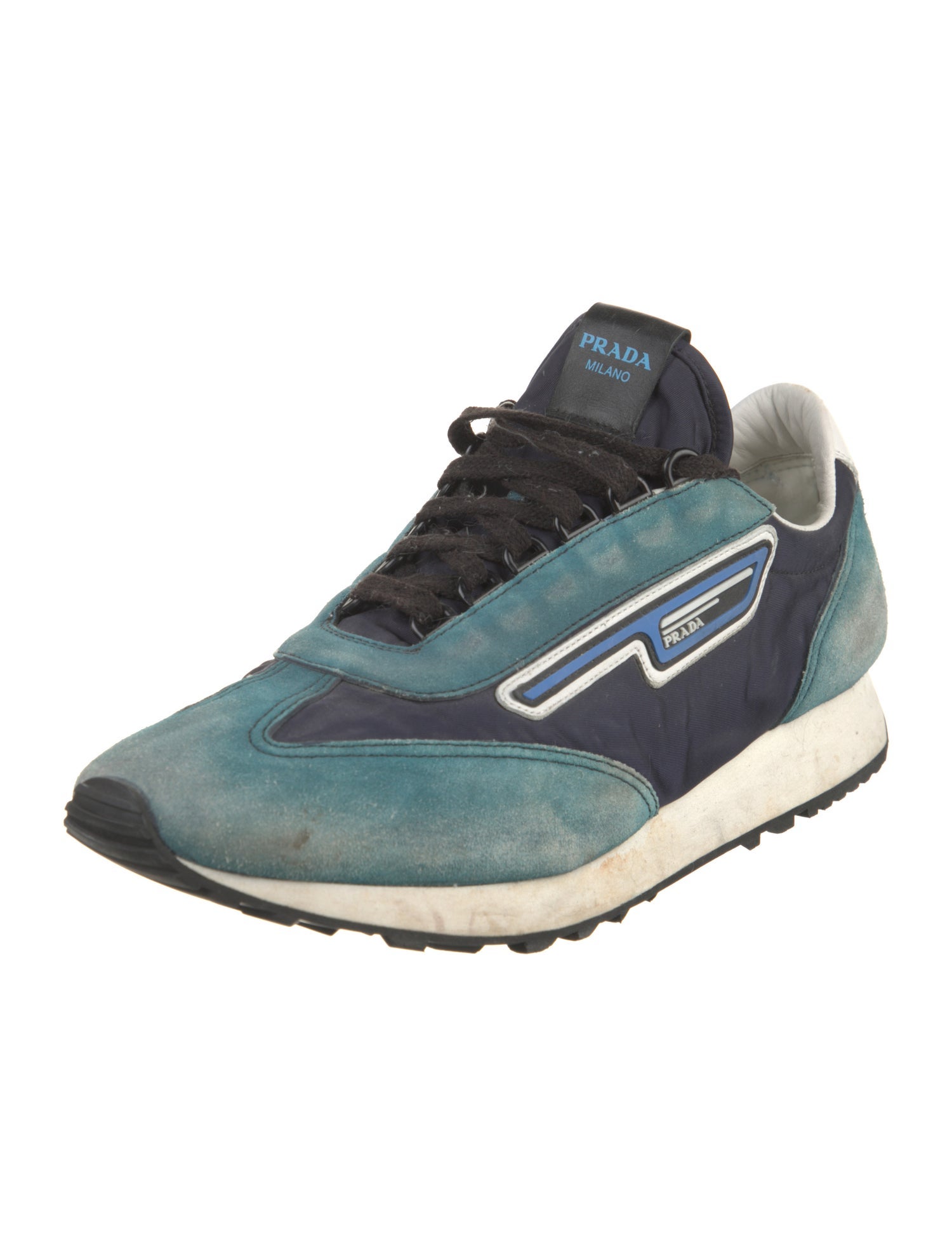 Prada Suede Colorblock Pattern Sneakers