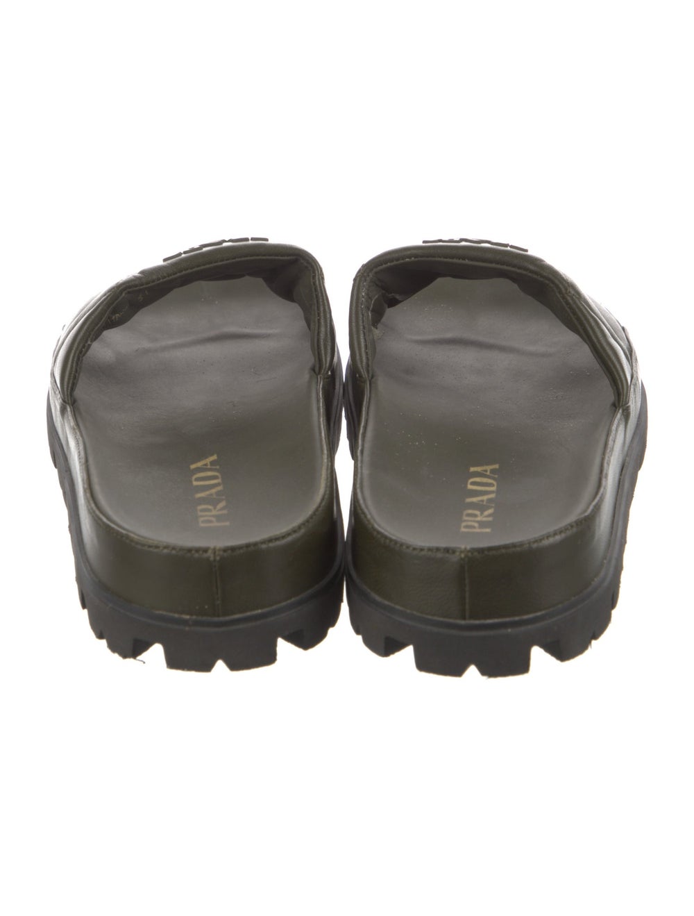 Prada Leather Slides Green Quilted Pattern Rubber… - image 4