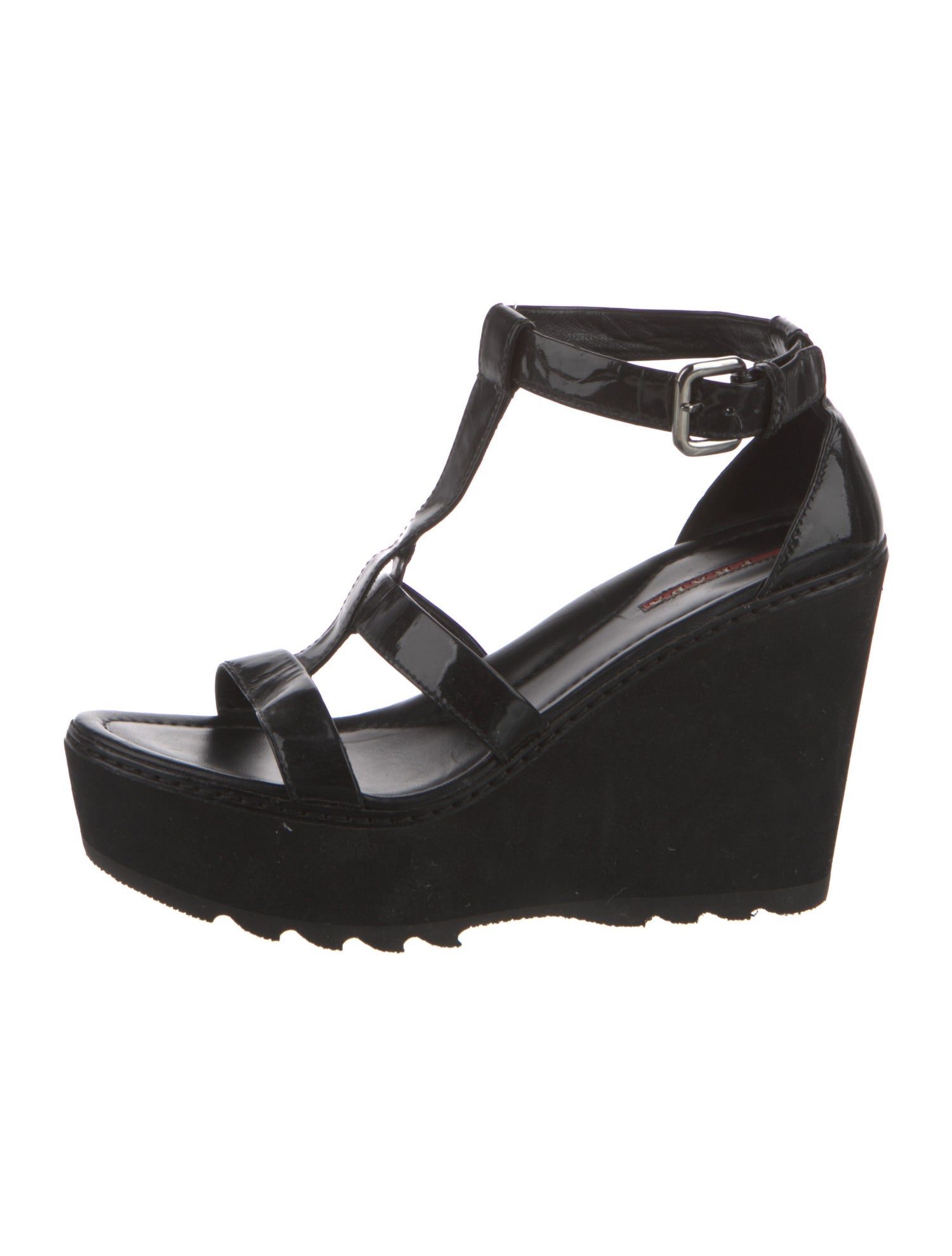 Prada Sport Patent Leather T-Strap Sandals