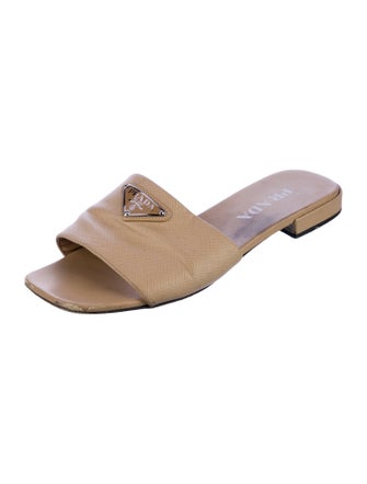 Prada Enameled Metal Triangle Slides