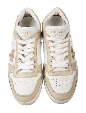Prada Enameled Metal Triangle Leather Sneakers