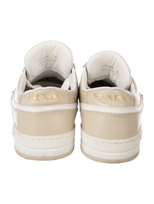 Prada Enameled Metal Triangle Leather Sneakers