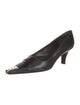 Prada Enameled Metal Triangle Leather Pumps