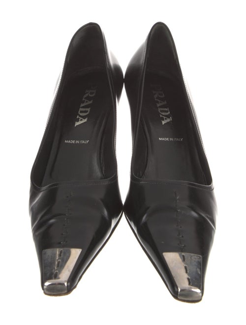 Prada Enameled Metal Triangle Leather Pumps