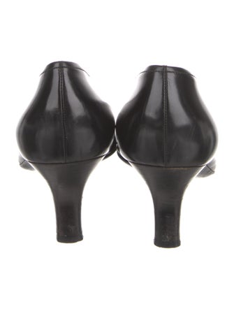 Prada Enameled Metal Triangle Leather Pumps