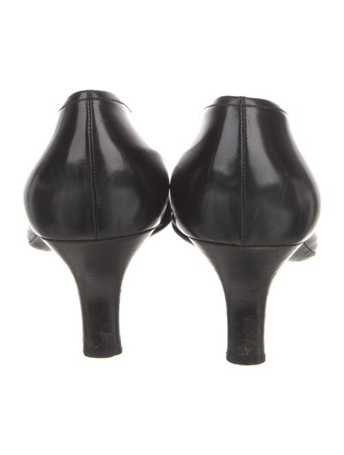 Prada Enameled Metal Triangle Leather Pumps