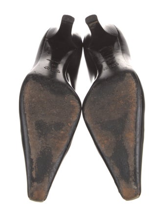 Prada Enameled Metal Triangle Leather Pumps